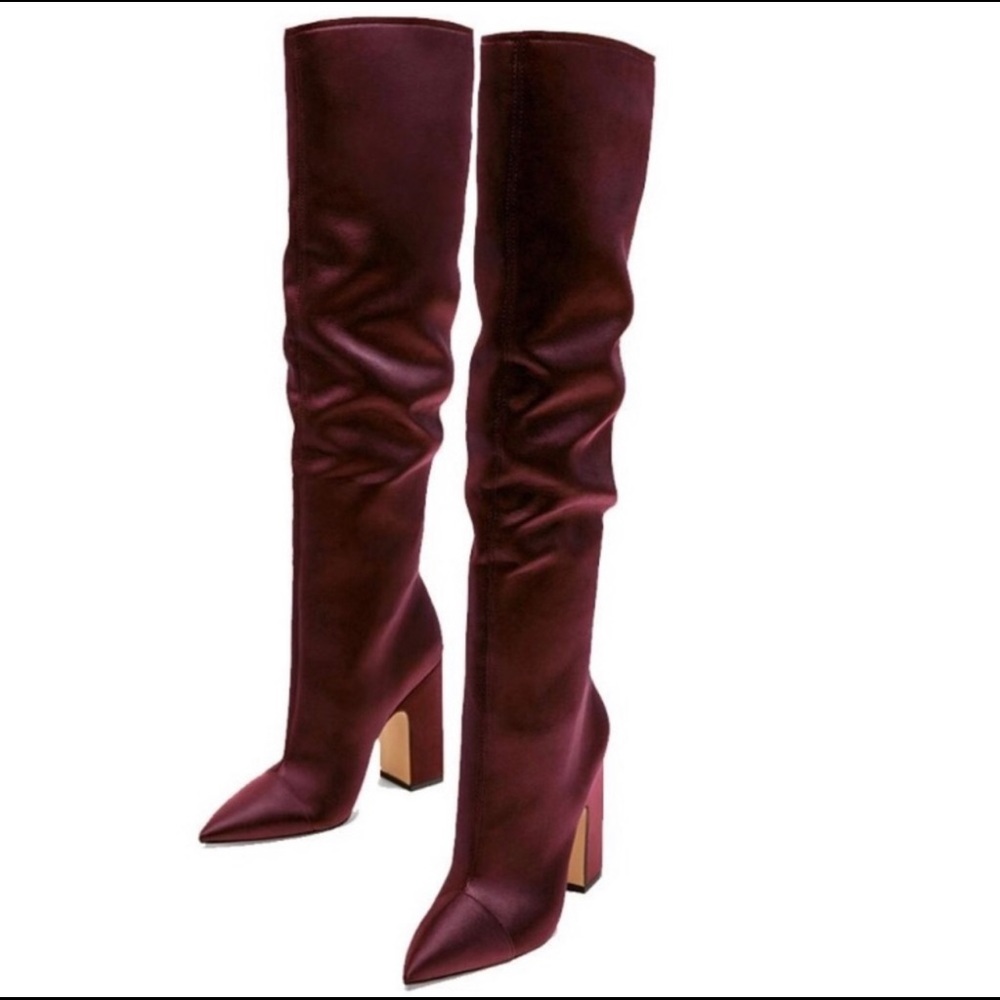 Zara Satin Wine Colored (Burgundy) Knee High boots